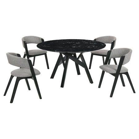 Armen Living Venus and Rowan 5 Piece Black Marble Round Dining Set SETVEDIBLK5B